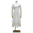 【新入荷】パピヨン サテン切り替え セットアップ No.5146725 白 社交ダンス パーティー 衣装 メッシュ切り替え 斜めフリルのストレッチトップス ピーターパンカットの軽やかジョーゼット セミロングフレアースカート 純白のセパレートドレス 高品質 美シルエット