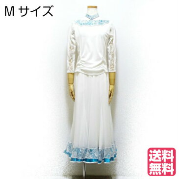 【新入荷】 セットアップ (M) C67G36 リンド 社交ダンス パーティー 向け 上下 セット しなやか ジョーゼット 白 × グリーン 衣装