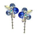 PINK イヤリング P-556 ブルー×オーロラ×クリスタル 社交ダンス アクセサリー 青く 輝く サファイヤ パーティー 発表会 舞台 揺れる ダンスアクセ...