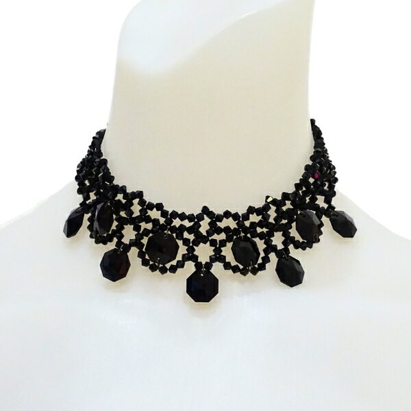 PINK ビーズチョーカー P-105 ブラック 社交ダンス アクセサリー 競技 デモ トライアル パーティー ネックレス スワロフスキー ビーズ キラキラ 輝...