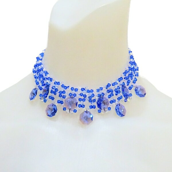 【再入荷】PINK ビーズチョーカー P-105 ブルー 社交ダンス アクセサリー 競技 デモ トライアル パーティー ネックレス スワロフスキー ビーズ キラ...