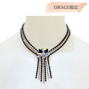【当店限定デザイン】PINK ネックレス PG-876 ブラック×オーロラ×クリスタル 社交ダンス アクセサリー スワロフスキー ストーン ミックス ダイヤレーン 輝く 競技 デモ トライアル パーティー 発表会 ステージ チョーカー 首飾り 黒 ジェット 透明 クリアカラー 送料無料