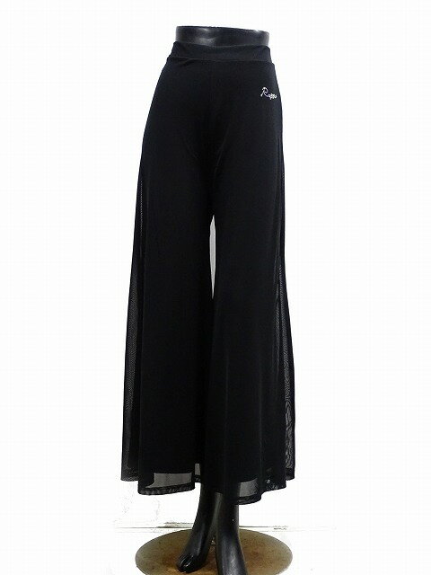 【再入荷】Roger パンツ No.009-0069 M～Lサイズ ブラック メッシュ重ね ワイドパンツ 社交ダンス レデ..