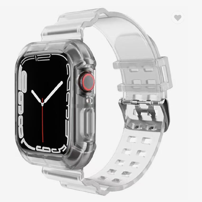 Apple Watch バンド クリア 保護ケース付き アップルウォッチ 透明バンド Apple Watch 38mm 40mm 41mm 42mm 44mm 45mm iWatch 7 6 5 4 3 2 1 SE 適用 (42mm 44mm 45mm クリスタル) バンド watch レディース ベルト カスタム スマートウォッチ 腕時計 おしゃれ メンズ