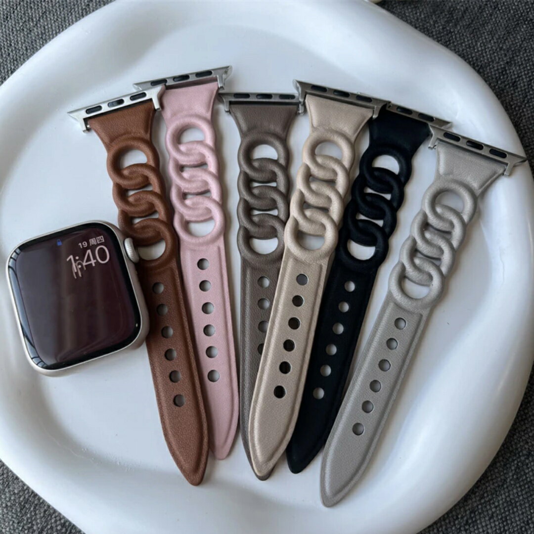 アップルウォッチ リング チェーン レザー バンド ベルト apple watch Apple Watch トレンド 革 レザー series 8 7 SE 6...