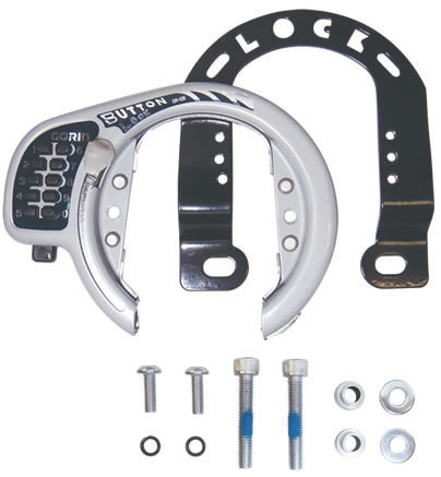 [ママ割登録とエントリーでポイント5倍]MTB用ブラケット付ボタン式リング錠 GR-523 【GORIN ゴリン】MTB、ATBのカンチブレーキ、Vブレーキに対応。バックホーク（バックフォーク）に取付不可。暗証番号の変更不可。自転車後輪リングロック、馬蹄錠、キーレス（ボタン式）