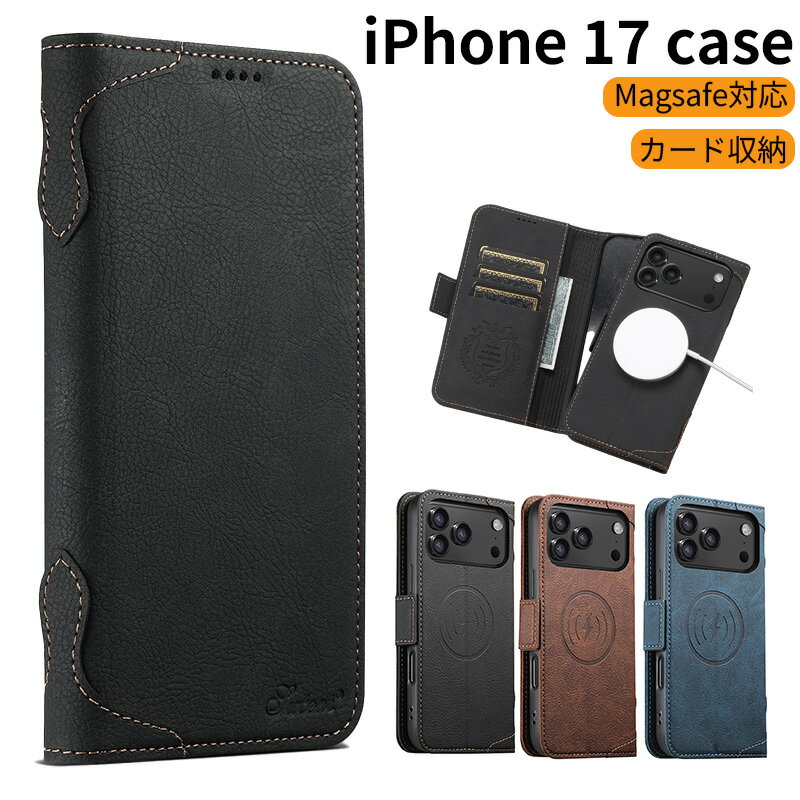 Rakuten - iphone17pro ケース iphone17promax ケース iphone17プロ ケース カードホルダー付き Magsafe対応 手帳型 カメラレンズ保護 カード収納 スタンド機能 耐衝撃 薄型 軽量 iphone17Air ケース