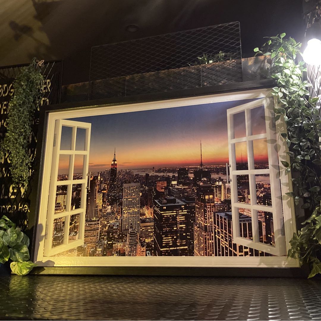 ｢NEWYORKの夕景・・・摩天楼｣高級アートパネル(額入り)超弩級サイズ 男前インテリア アメリカンビンテージ ブルックリンスタイル NEWYORK カフェインテリア レトロアメリカン 店舗展示品 店舗什器 オールドアメリカン アートパネル DandyLifeSpace