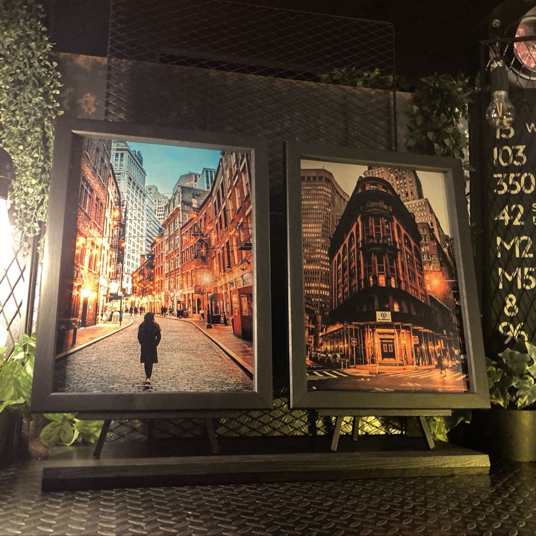 Rakuten - 2枚組セット｢NEWYORK MANHATTANの街並み｣アートパネル ブルックリンスタイル 男前インテリア マンハッタン BROOKLYN アメリカンビンテージ インダストリア NEWYORK アートパネル 摩天楼 バスロールサイン ミッドセンチュリーインテリア DandyLifeSpace
