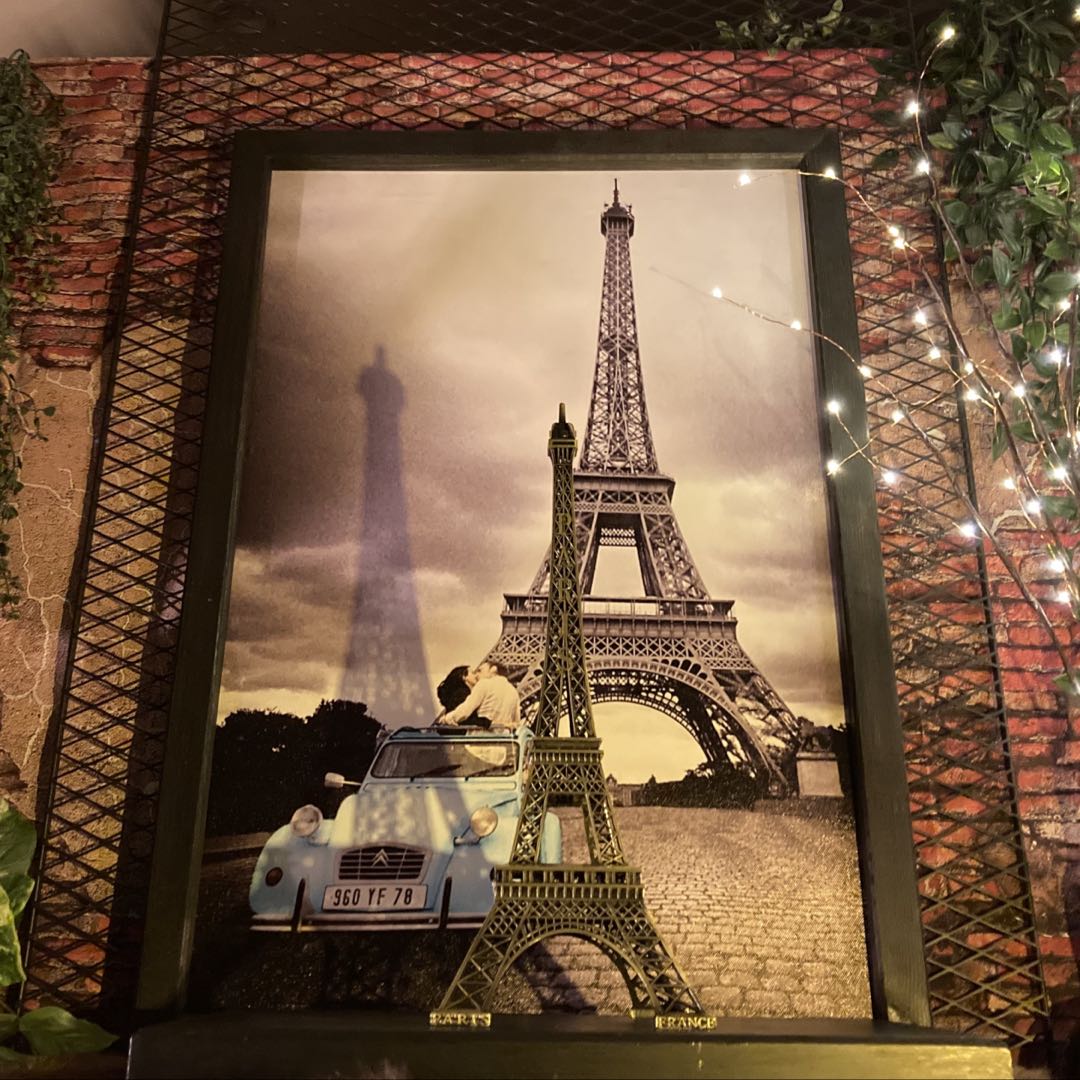 大特価2点セット!! フランス・パリ大型アートパネル＆エッフェル塔オブジェ付き 男前インテリア アメリ..