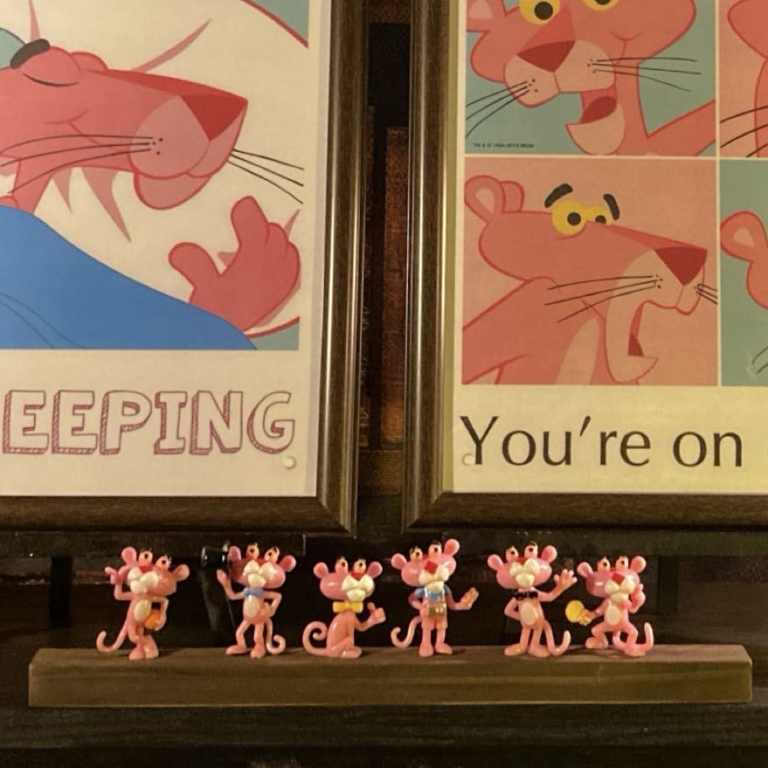 大特価3点セット｢PINK PANTHERフィギュア人形＆PPアートパネル×2｣ ピンクパンサー ブルックリンスタイル 男前インテリア ミッドセンチュリースタイル アメリカンダイナー 店舗装飾 アメリカンカジュアル アートパネル カフェインテリア VINTAGE DandyLifeSpace