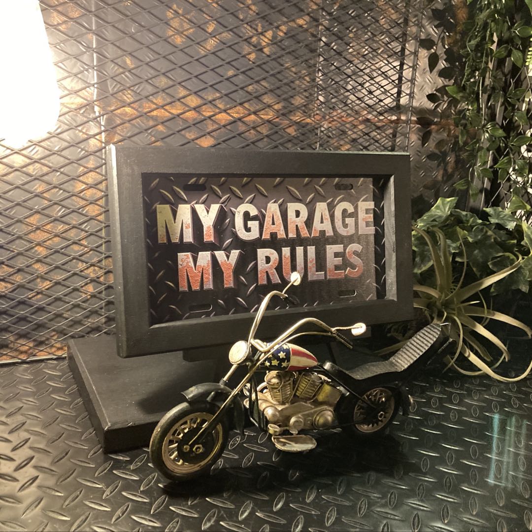 Rakuten - ｢MY GARAGE MY RULES II ｣メタル製ウッドアートパネル(額入り) カフェインテリア オールドアメリカン アメリカンカジュアル ティンプレート ブリキ看板 アメリカンビンテージ レトロアメリカン ガレージインテリア 男前インテリア DandyLifeSpace