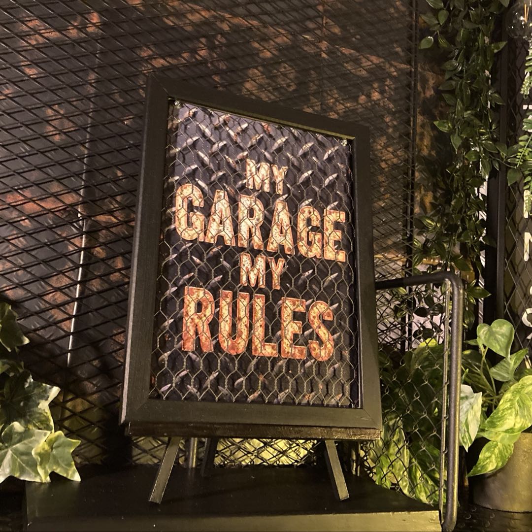 Rakuten - ｢MY GARAGE MY RULES II ｣メタル製アイアンフェンスアートパネル カフェインテリア オールドアメリカン アメリカンカジュアル ティンプレート ブリキ看板 アメリカンビンテージ レトロアメリカン ガレージインテリア 男前インテリア DandyLifeSpace