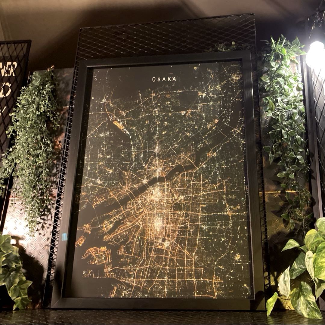 ｢OSAKA NIGHT ART 衛星写真｣キャンバス製 高級アートパネル ブルックリンスタイル 男前インテリア ミッドセンチュリーインテリア NEWYORK インダストリアル アートパネル バスロールサイン アメリカンモダン アメリカンビンテージ DandyLifeSpace