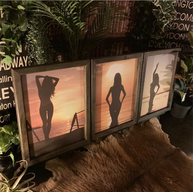 3枚組!! ｢SUNSET GIRL｣!! キャンバス製 高級アートパネル(額付き)!! 男前インテリア アメリカンビンテージ カフェインテリア アメリカンカジュアル California 西海岸インテリア マリンインテリア ウエストコーストインテリア 店舗什器 店舗展示品 DandyLifeSpace