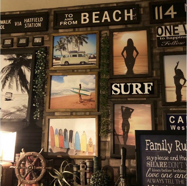 Rakuten - 3枚組!! ｢California Vacation｣!! 高級アートパネル(額付き)!! ブルックリン 男前インテリア アートパネル 店舗展示品 店舗什器 カリフォルニア California ヴィンテージ ウエストコーストインテリア 西海岸インテリア ビーチ カフェインテリア DandyLifeSpace