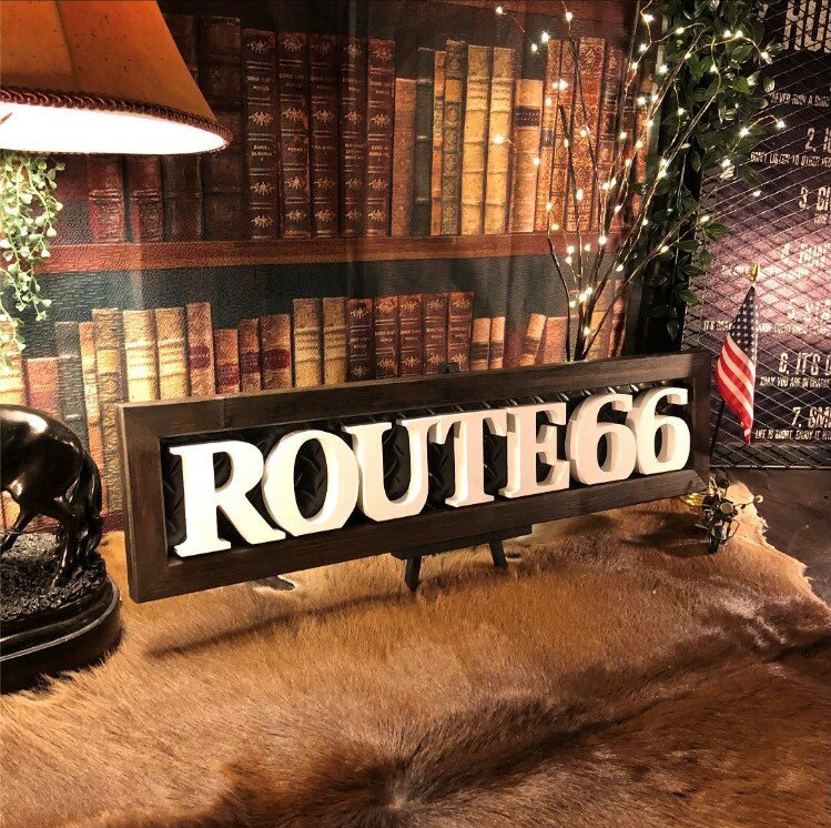 ｢ROUTE66｣ ビンテージ立体LOGOアートパネル(額付き) 大型サイズ ブルックリン 男前インテリア アメリカンビンテージ カフェインテリア ROUTE66 バスロールサイン オールドアメリカン レトロアメリカン NEWYORK BROOKLYN アートパネル DandyLifeSpace