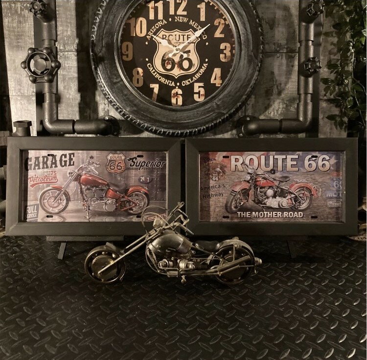 2組セット!! ｢ROUTE66｣!! TIN製エンボスサインプレート 額付き !! 男前インテリア アメリカンビンテージ インダストリアルインテリア アメカジ雑貨 ガレージインテリア ブリキ看板 メタルサイ…