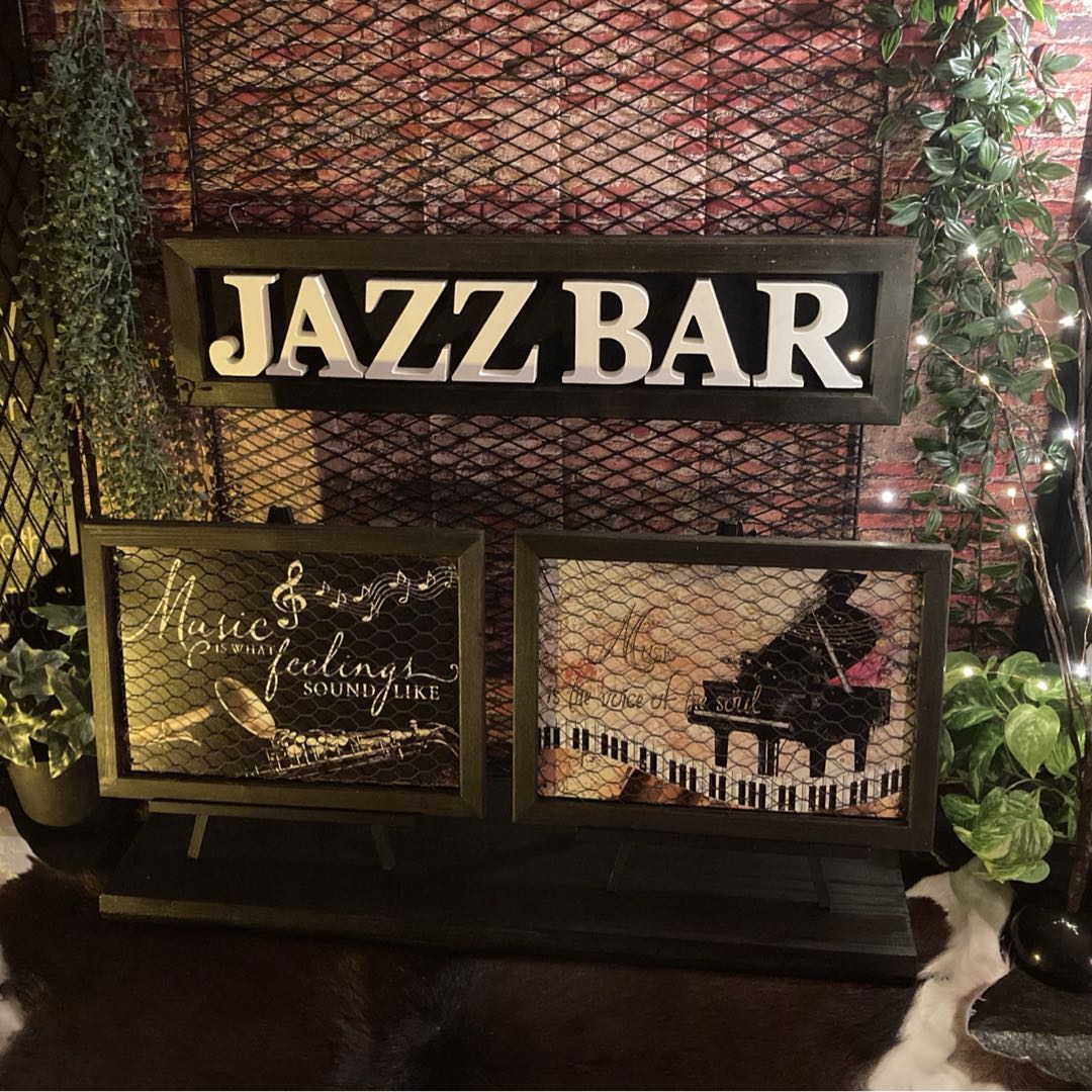 Rakuten - 2枚組｢JAZZ＆ BAR｣メタル製アイアンフェンス仕上げアートパネルVer.4 男前インテリア アメリカンビンテージ アメリカンアンティーク ガレージ ブリキ看板 男の隠れ家 アートパネル GARAGE ミッドセンチュリーインテリア アイアンメッシュ DandyLifeSpace