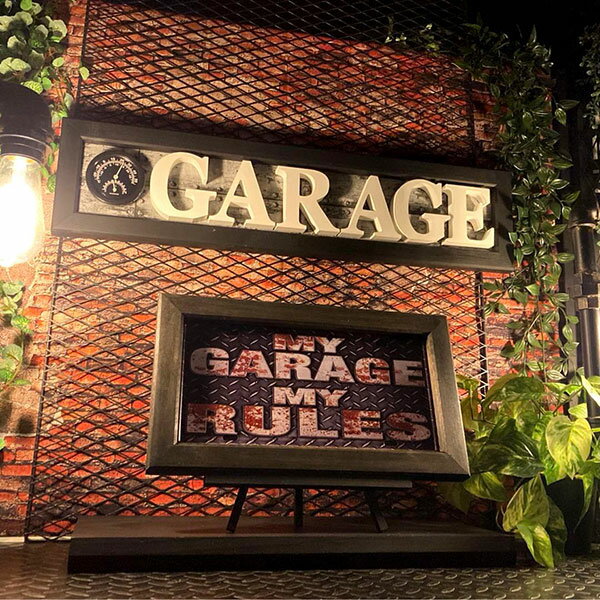 ｢MY GARAGE MY RULES｣!! メタルプレート＆ウッドアートパネル!! カフェインテリア オールドアメリカン アメリカンカジュアル ティンプレート ブリキ看板 アメリカンビンテージ レトロアメリカン ガレージインテリア 男前インテリア DandyLifeSpace