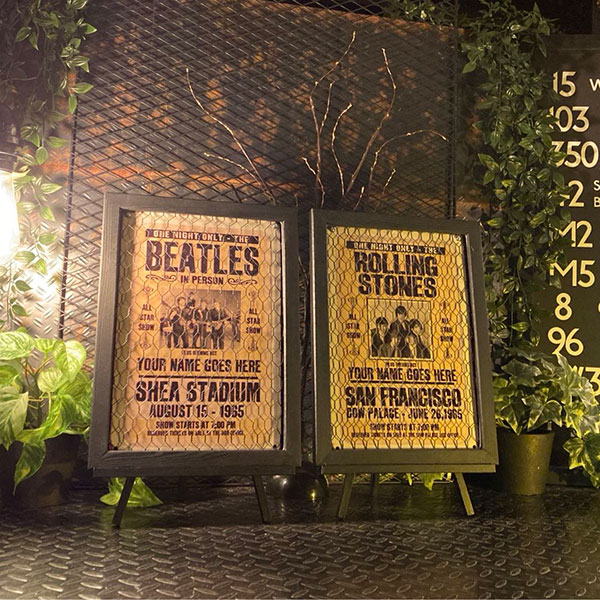 2枚組!! BEATLES＆STONES!! メタル製アイアンフェンス仕上げアート!! ミッドセンチュリーインテリア アートパネル 男前インテリア VINTAGE アメリカンビンテージ カフェインテリア オールドアメリカン GARAGE 店舗展示品 店舗什器 Nostalgic DandyLifeSpace