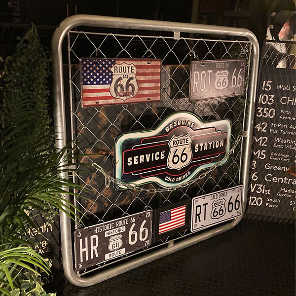 カリフォルニア US.フェンス＆ROUTE66雑貨8点付き(90cm×90cm)!! アメリカンビンテージ アメリカンフェンス アメリカンダイナー カフェインテリア ガレージインテリア カリフォルニアフェンス USフェンス アメカジ雑貨 店舗什器 店舗装飾 DandyLifeSpace