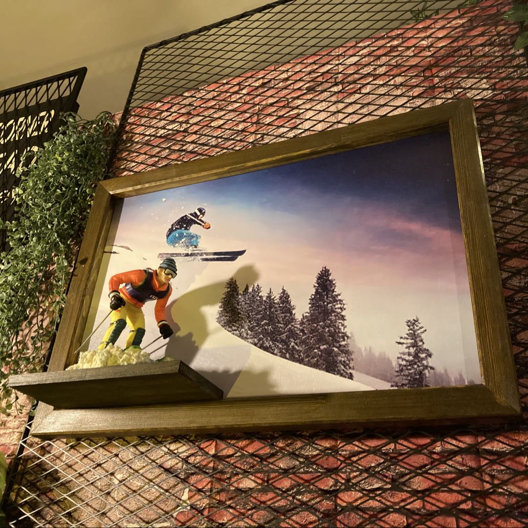 ｢SKIING＆SKIING｣Ver.3ミニチュアスキープレイヤー＆アートパネル ブルックリンスタイル 男前インテリ..