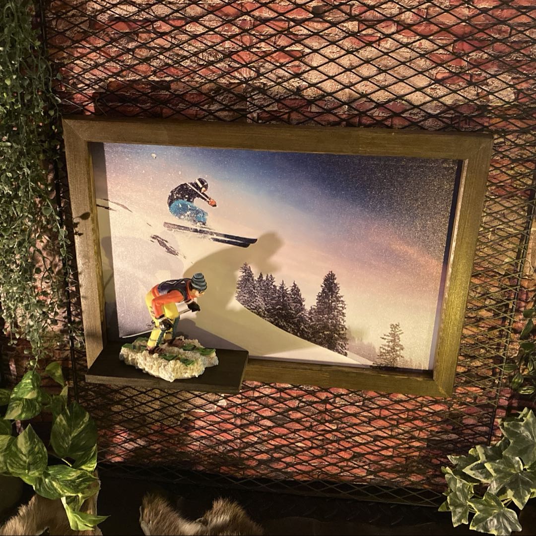 ｢SKIING＆SKIING｣Ver.3ミニチュアスキープレイヤー＆アートパネル ブルックリンスタイル 男前インテリア アメリカンビンテージ BROOKLYN NEWYORK アートパネル カフェインテリア アメリカンカジュアル スキー VINTAGE ミッドセンチュリーインテリア DandyLifeSpace 3