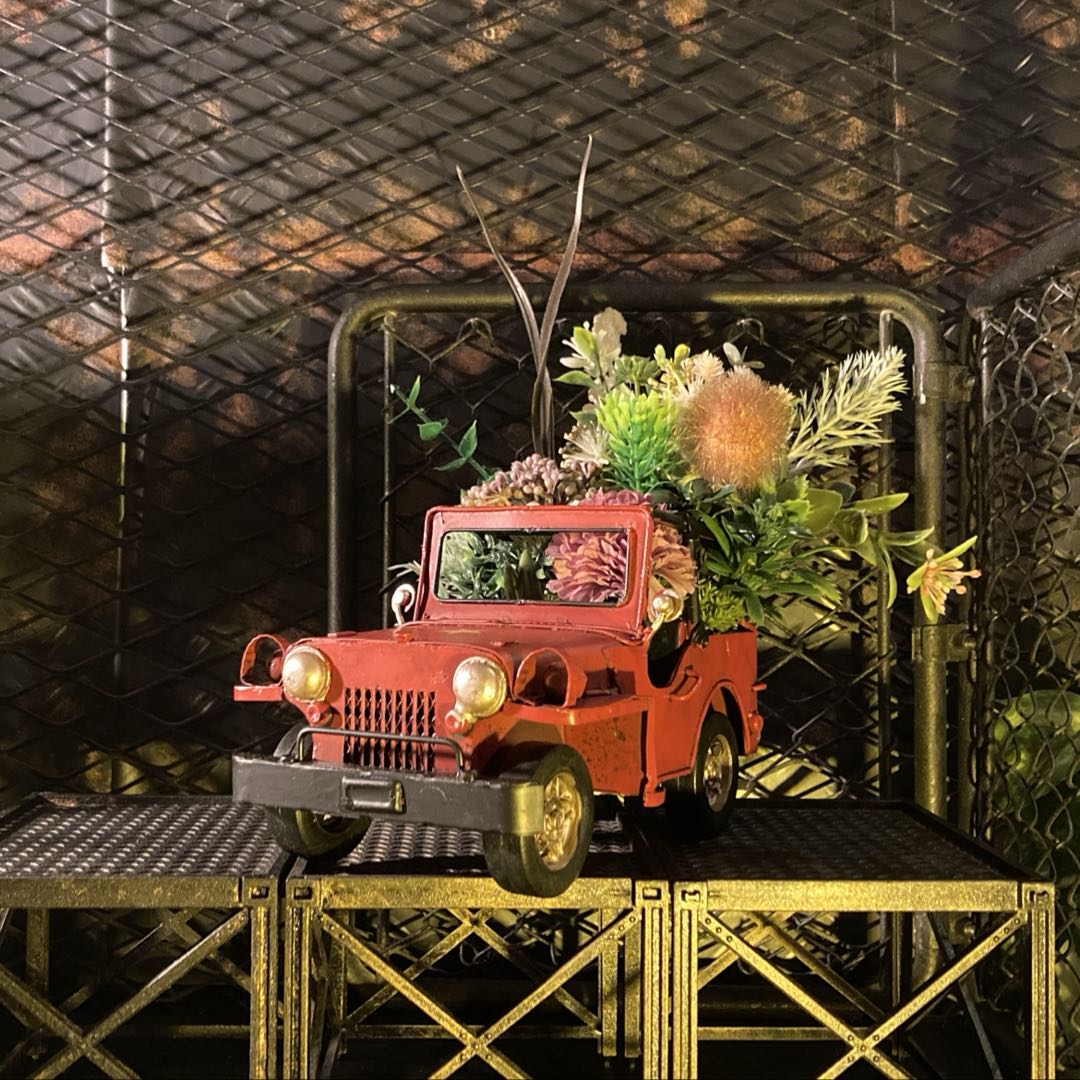 ｢US.CLASSIC JEEP｣ブリキ製フェイクグリーンプランター カフェインテリア ブルックリンスタイル オール..