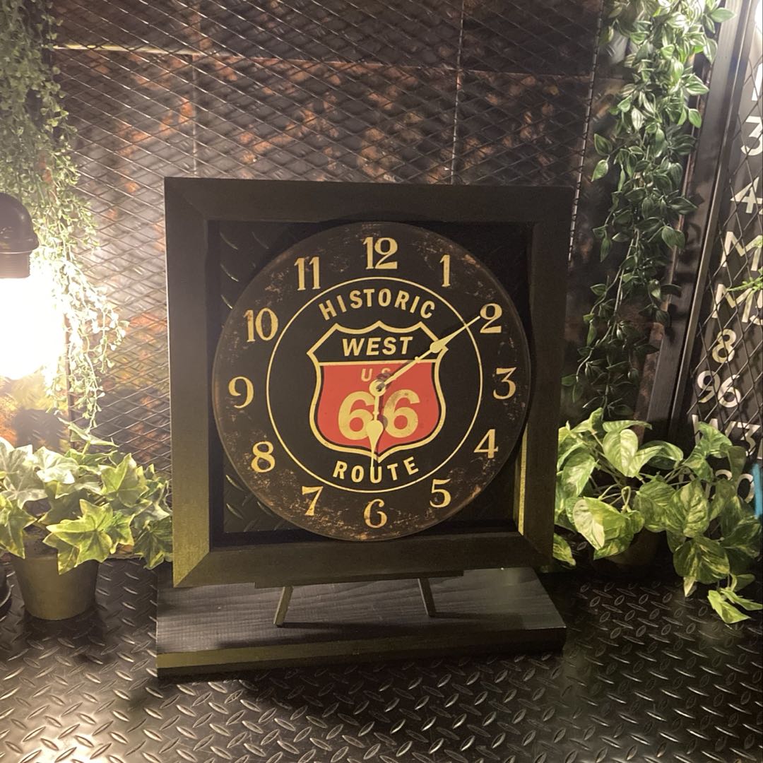 ｢ROUTE66 VINTAGE CLOCK｣ウッドアートパネル(額入り) GARAGE アメリカンカジュアル 男前インテリア オールドアメリカン レトロアメリカン アメリカンダイナー 店舗什器 店舗装飾 アメリカンクロック DINER ROUTE66 アートクロック ルート66 DandyLifeSpace