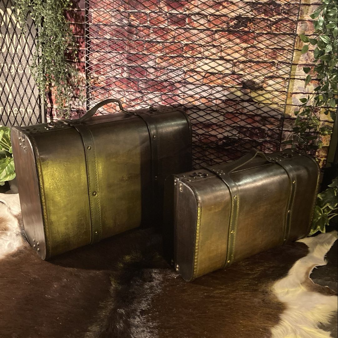 大特価2個セット アンティーク洋書スタイル｢木製ディスプレイ＆トランクボックス｣ アメリカンビンテー..