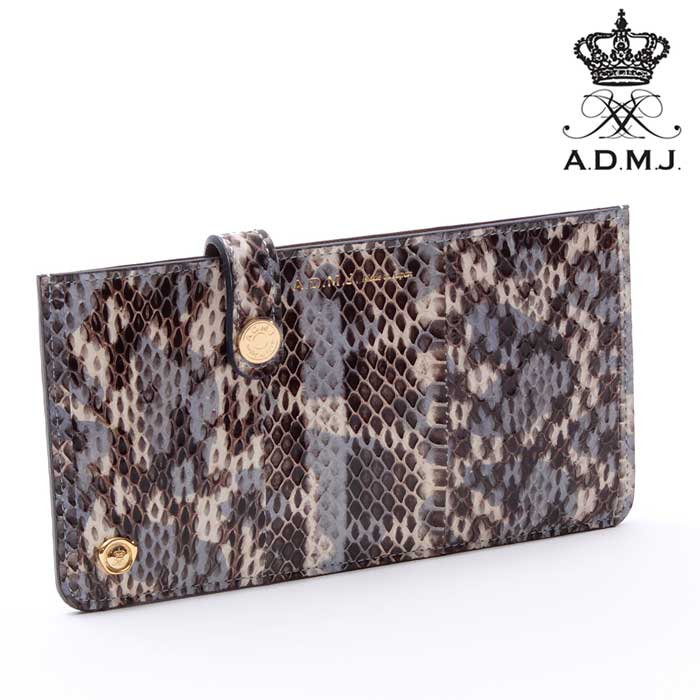 admj 財布 長財布 薄型 ADMJ エーディーエムジェイ アクセソワ スリムウォレット SNAKE LEATHER SLIM WALLET レディース 本革 ベージュ..