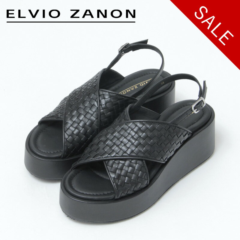 Rakuten - 【クーポン】【40％OFF】ELVIO ZANON サンダル エルビオザノン 厚底 レザー クロスベルト クリスクロス バックストラップ 本革 プラットフォーム レザーメッシュ レディース 0902X セール 【返品不可】