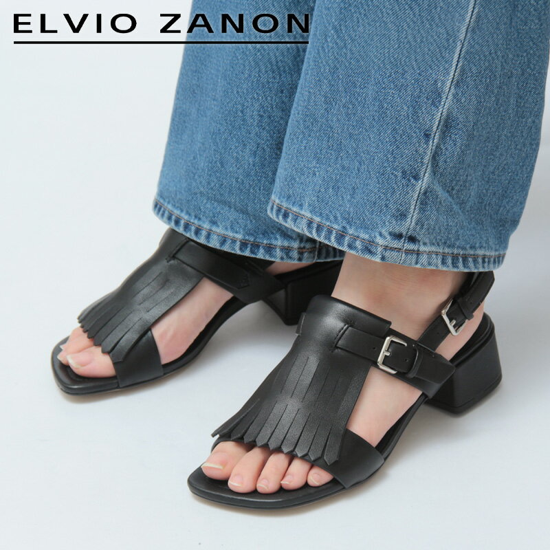 Rakuten - ELVIO ZANON エルビオザノン サンダル ヒールサンダル バックストラップ フリンジ 本革 レディース BN4201X ★