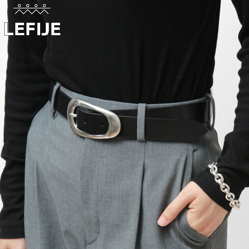 【クーポン】LEFIJE ベルト バックルベルト レフィエ レザー COW オーバル ラウンド ブラック レディース M4736A ★