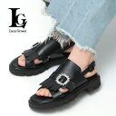 【クーポン】【正規品】LUCA GROSSI ルカ グロッシ サンダル レディース ビジュー レザー フリンジ バックル キルト バックストラップ 本革 靴 L...