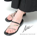【クーポン】NICOLAS LAINAS ニコラスライナス サンダル ストラップ ゴールドチューブ フラット スクエアトゥ 本革 レザー 春夏 レディース C9...