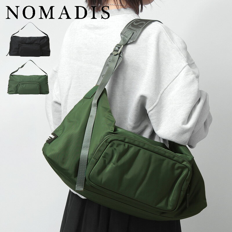 ノマディス バッグ NOMADIS ショルダーバッグ 斜めがけ 軽量 ナイロン 大容量 A4 ファスナー付き 15インチPC 旅行 通学 通勤 スポーティー カジュアル ジム スポーツ レディース ロゴテープ ブランド ブラック 黒 正規品 フィフス FIFTH ★ ◇