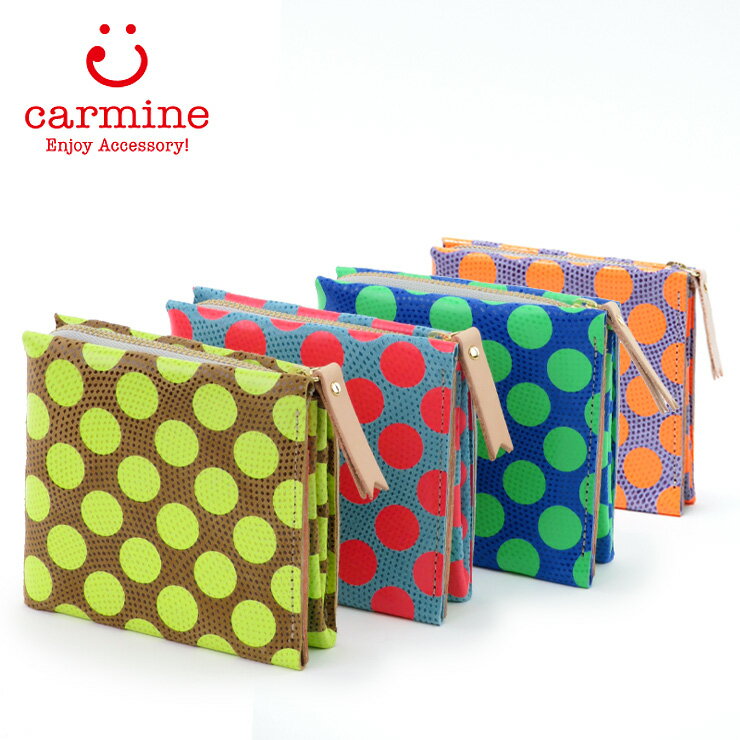 【クーポン】カーマイン 財布 ワンウォレット carmine 折り財布 コンパクト ミニウォレット レザー ネオンドット レディース One Wallet Neon Dot onedtn ★のサムネイル