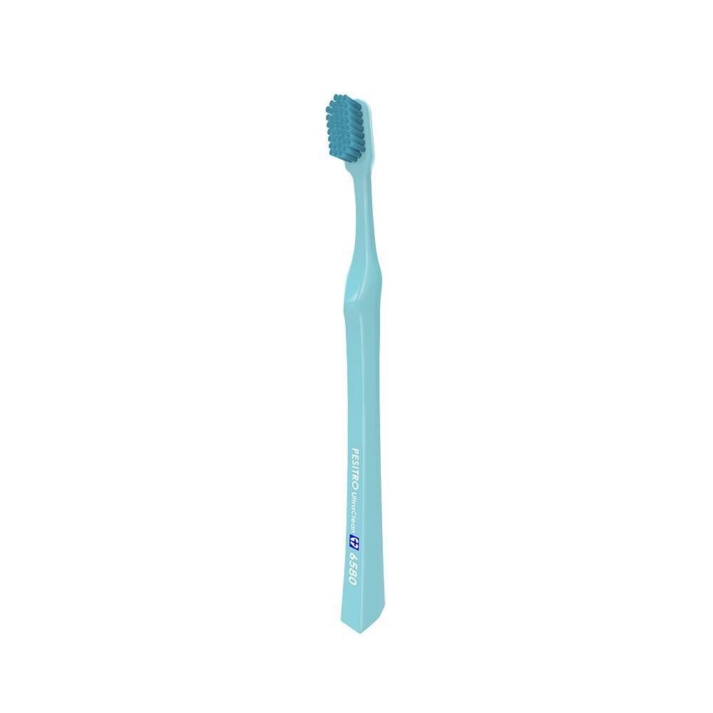 PESITRO@Ultra Clean6580 TOOTH BRUSH@uVatb-f1̃wbhɂȂ6580{Aт邱Ƃŏ_炩ȐSn悢\ɁuVɂ0.10mm̋ɍׂ̓Ȗэނgp􂱂̏_炩߂̖тs邱ƂȂIɂꂢɁ