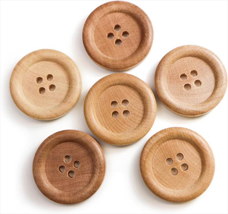ウッドボタン 四つ穴ボタン ナチュラル シャツボタン ウッド ボタン ブラウン 木目 木製 6個入り【30mm】きらきらぷんぷん丸 B-085