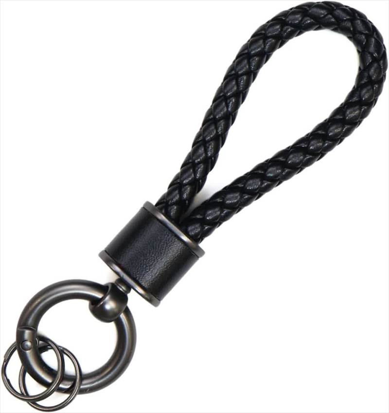 樂天商城 - [きらきらぷんぷん丸] レザー キーホルダー 編み込み 【ブラック】 黒 鍵 革 ストラップ 車 バイク 落下 紛失 防止 NSKR-059