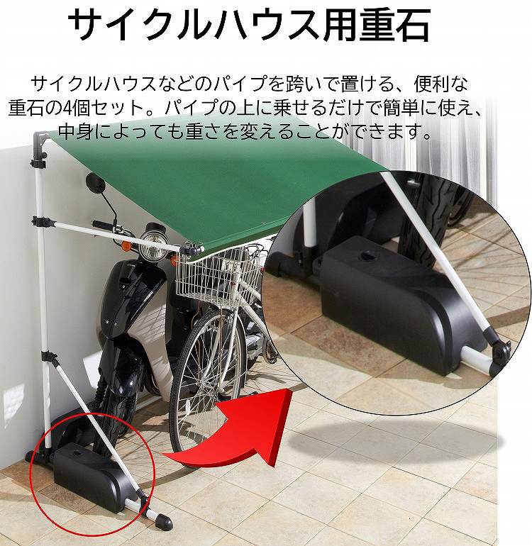 サイクルガレージ対応重石　2個入り　おもし サイクル ハウス 自転車 バイク 収納 レジャー アウトドア ビニール シート 強風対策 持ち運び 重石 パイプ 取っ手 固定用 日除け 固定 おもり 錘 重り パイプ用重石 パイプ車庫 重石 花見 アウトドア シェード