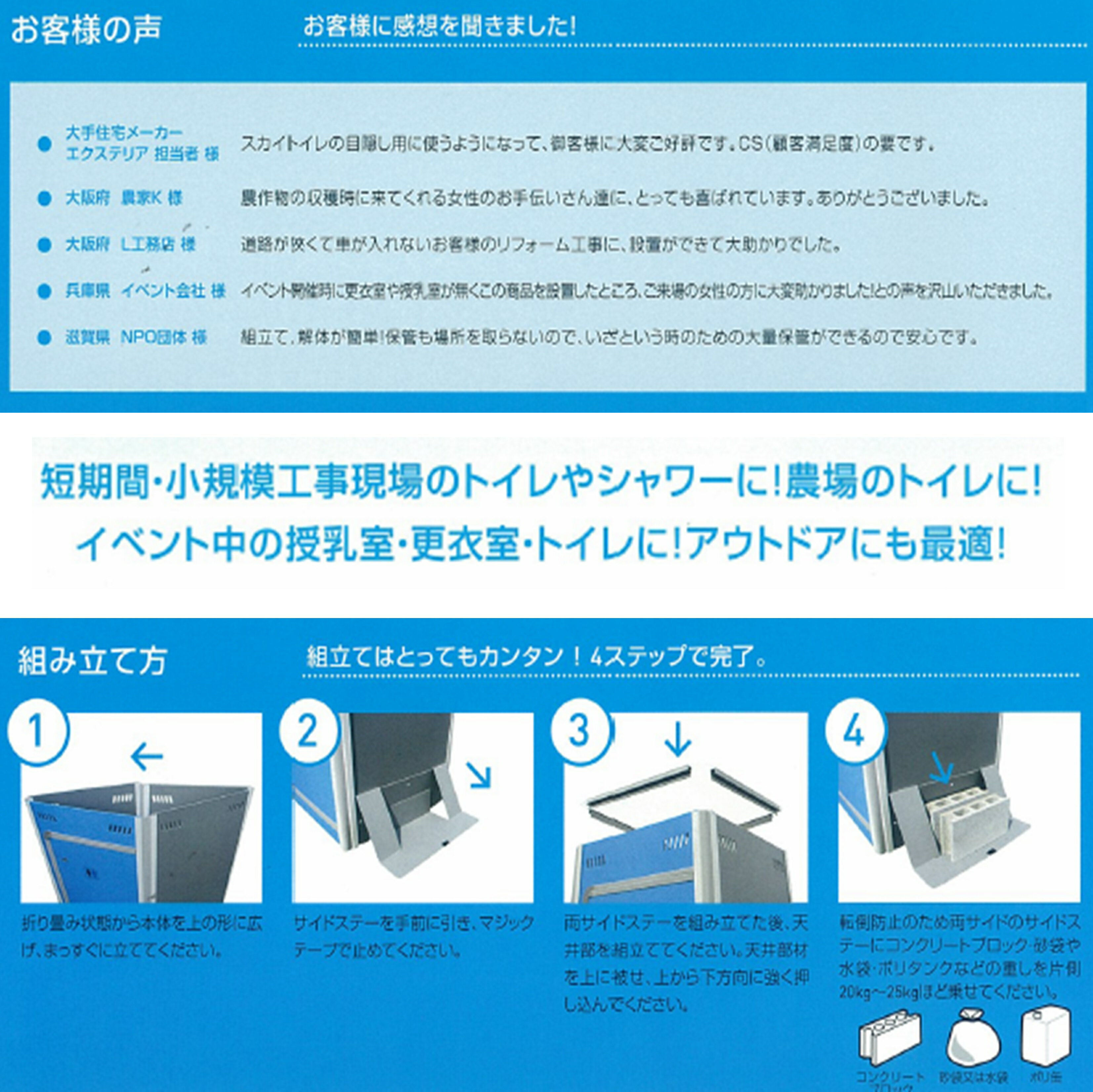 仮設トイレ　★法人限定★ ポータブル FOT-003-B 仮設便所 工事現場 災害用 持ち運び 個室 軽い 組立簡単 折りたためる 簡易設置 床面なし シャワールーム イベント 更衣室 2