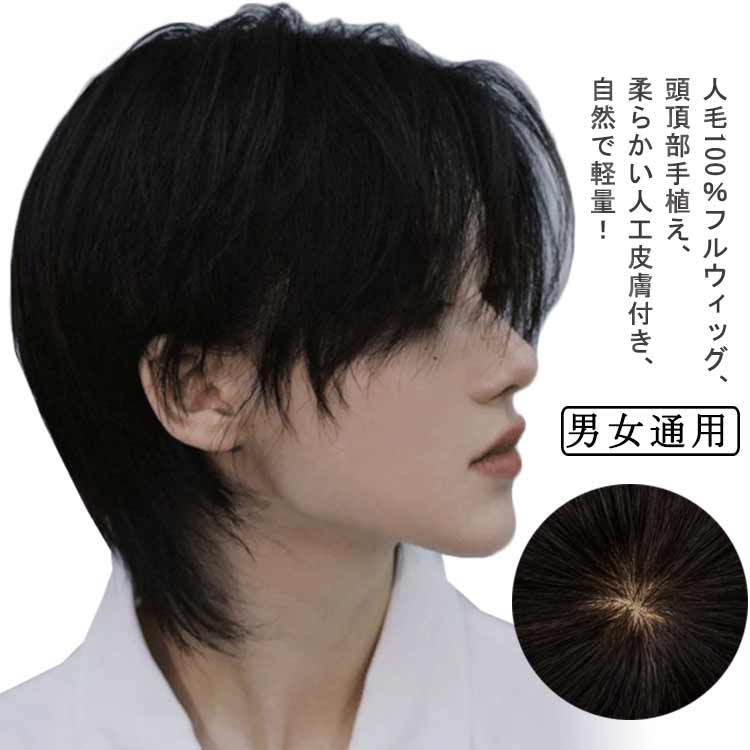 フルウィッグ ウイッグ 人毛100% メンズ 男性 かつら 自然 ビジネス用 人毛 ナチュラル ショート カツラ 黒髪 短髪 医療用 白髪隠し ボリュームアップ 普段使い 軽量 通気性 ヘアスタイリング 白髪隠し 医療用 ネット付き 装着簡単