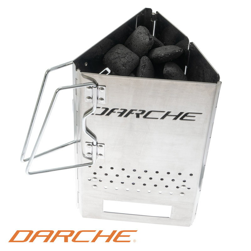 BBQ CHARCOAL STARTER 火起こし器 ステンレス 小型 折りたたみ 折り畳み 炭 軽量 コンパクト スタンド 小さめ 収納バッグ 持ち運び 炭起こし器 焚き火台 ソロ キャンプ アウトドア バーベキュー 自宅用 DARCHE 送料無料