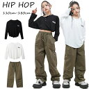 ★期間限定タイムセール★白 黒 カーキ カーゴパンツ 長袖 キッズ ダンス衣装チア チアガール 女の子 子供 子ども セットアップ トップス パンツ へそ出し ...