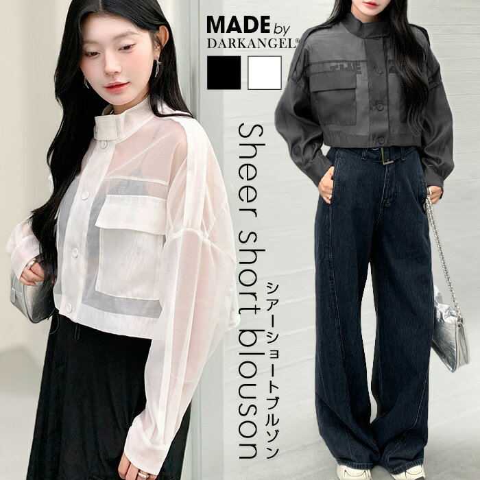 【期間限定：4,490円→2,990円！】 シアーショートブルゾン ブルゾン レディース アウター 羽織り シアージャケット 透け感 長袖 ゆったり 夏 薄手 軽量 日除け対策 冷房対策【シアーショートブルゾン】 ダークエンジェルのサムネイル