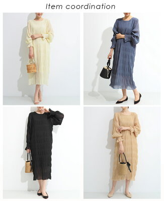 【期間限定:3,180円→2,498円!】 【即納】 ワンピース 春 夏 シャーリング シフォン 長袖 シアー きれいめ オケージョン ギャザー Uネック 結婚式 セレモニー お呼ばれ ロング ロングワンピース 黒 オフィス 七五三【シャーリングシフォンワンピース】 - Image 3
