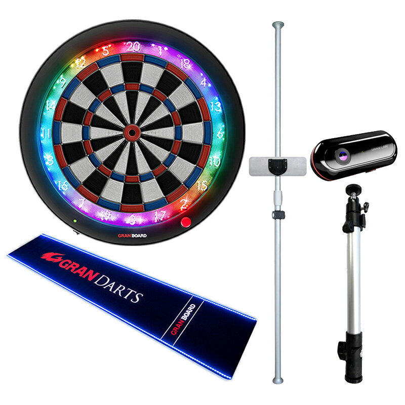 ダーツボード セット グランボード 3s ブルー & ダーツスタンド GRAN DARTS ポールスタンド & LEDマット & グランカム & アーム [自宅 ダーツセット オンライン対戦 家庭用ダーツボード]